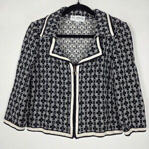 St John Collection Geometric Black White Womens Sz 6 Long Sleeve Full Zip Jacket